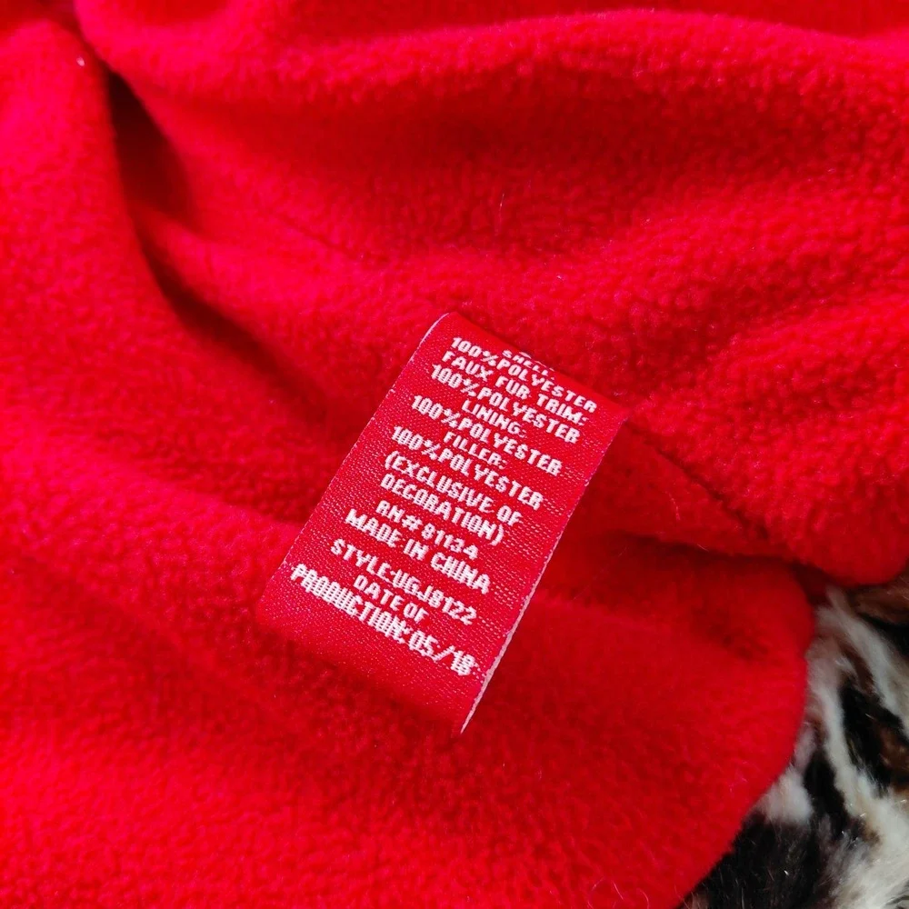 Pistachio Red Jacket Winter Coat with Leopard Faux Fur Trim Baby Girl 9M